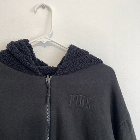 VS PINK VICTORIA'S SECRET Reversible Sherpa Lined Full Zip Hoodie Sweatshirt M - Picture 3 of 16